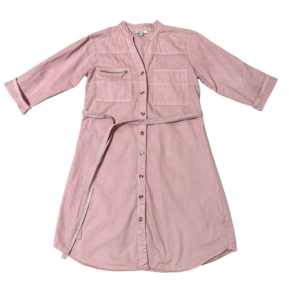 MPH Collection Womens Sz-Small Dusty Rose Pink Button Down Roll Tab‎ Shirt Dress